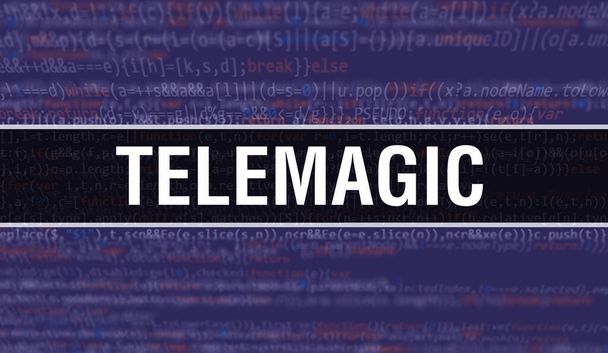 Ilustración del concepto de TeleMagic usando código para desarrollar programas y aplicaciones. Código del sitio web de TeleMagic con etiquetas de colores en la vista del navegador sobre fondo oscuro. TeleMagic en código binario, backgroun - Foto, imagen