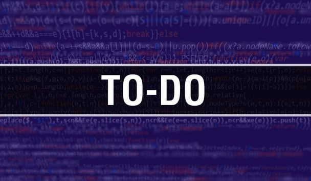 To-Do Konzeptillustration mittels Code zur Entwicklung von Programmen und App. To-Do Website-Code mit bunten Tags in der Browser-Ansicht auf dunklem Hintergrund. To-Do auf binärem Computercode, Backgroun - Foto, Bild