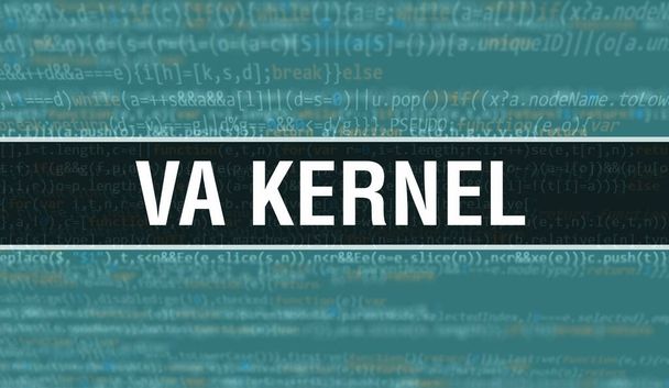 Ilustración del concepto VA Kernel usando código para desarrollar programas y aplicaciones. Código del sitio web VA Kernel con etiquetas de colores en la vista del navegador sobre fondo oscuro. VA Kernel en código informático binario, backgroun - Foto, imagen