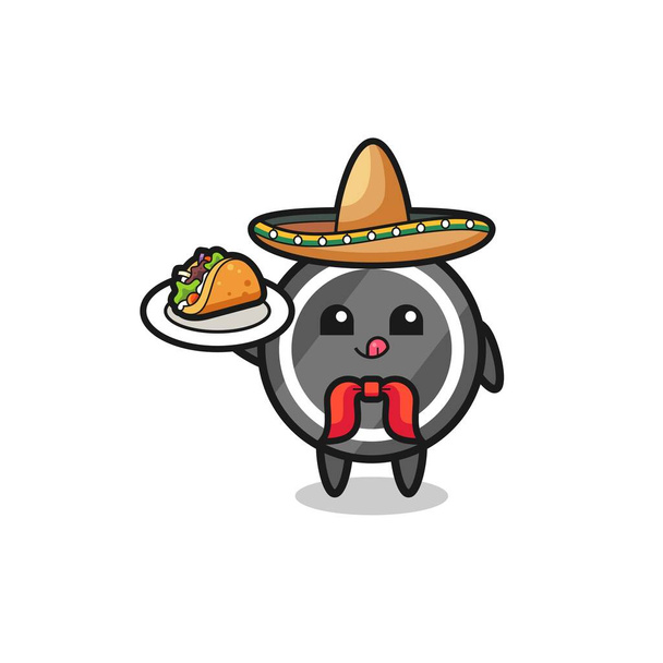 disco de hóquei mascote chef mexicano segurando um taco, projeto bonito - Vetor, Imagem