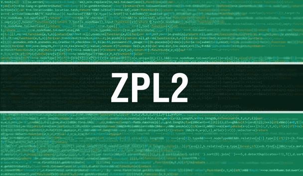 ZPL2 koncept ilustrace pomocí kódu pro vývoj programů a aplikací. Webový kód ZPL2 s barevnými štítky v prohlížeči na tmavém pozadí. ZPL2 na binárním kódu počítače, backgroun - Fotografie, Obrázek