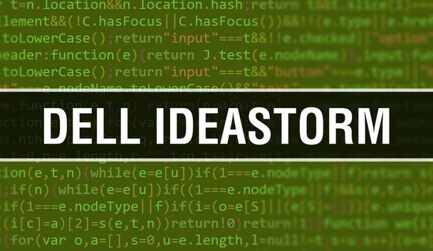 Концепт Dell IdeaStorm використовує код для розробки програм і додатків. Dell IdeaStorm - код веб-сайту з кольоровими тегами в браузері на темному тлі. Dell IdeaStorm on binary compute - Фото, зображення