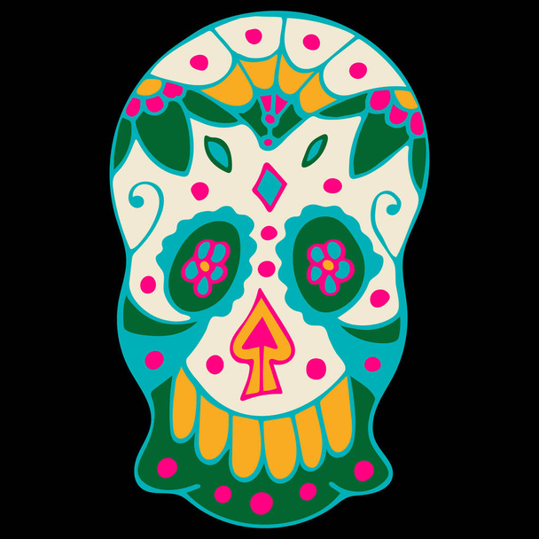 Day of the Dead, Dia de los Muertos, Sugar Skulls with Colorful Mexican Elements and Flowers. - Vector, Image