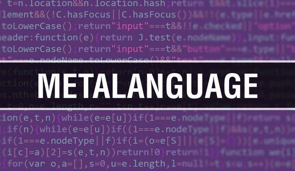 Metalanguage concept illustration using code for developing programs and app. Metalanguage website code with colourful tags in browser view on dark background. Metalanguage on binary computer code - Photo, Image