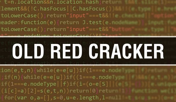 Vanha Red Cracker konsepti kuvitus käyttäen koodia kehittää ohjelmia ja sovellus. Vanha Red Cracker sivuston koodi värikkäitä tunnisteita selaimen näkymä tummalla taustalla. Vanha punainen Cracker binaarilla - Valokuva, kuva