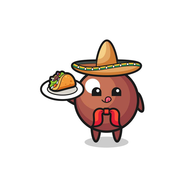 chocolat boule chef mexicain mascotte tenant un taco, design mignon - Vecteur, image