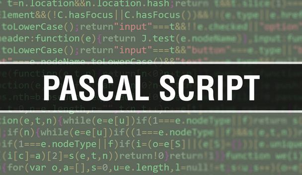 Εικόνα έννοιας Pascal Script χρησιμοποιώντας κώδικα για την ανάπτυξη προγραμμάτων και εφαρμογών. Pascal Script κώδικα ιστοσελίδα με πολύχρωμες ετικέτες στην προβολή του προγράμματος περιήγησης σε σκούρο φόντο. Σενάριο Pascal για δυαδικό υπολογισμό - Φωτογραφία, εικόνα