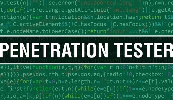 Penetration Tester with Digital java code text. Penetration Tester and Computer software coding vector concept. Programming coding script java, digital program code with Penetration Tester on scree - Photo, Image