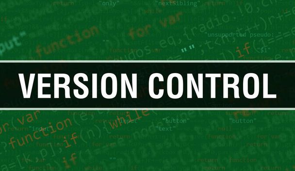 Version Control concept illustration using code for developing programs and app. Version Control website code with colourful tags in browser view on dark background. Version Control on binar - Photo, Image