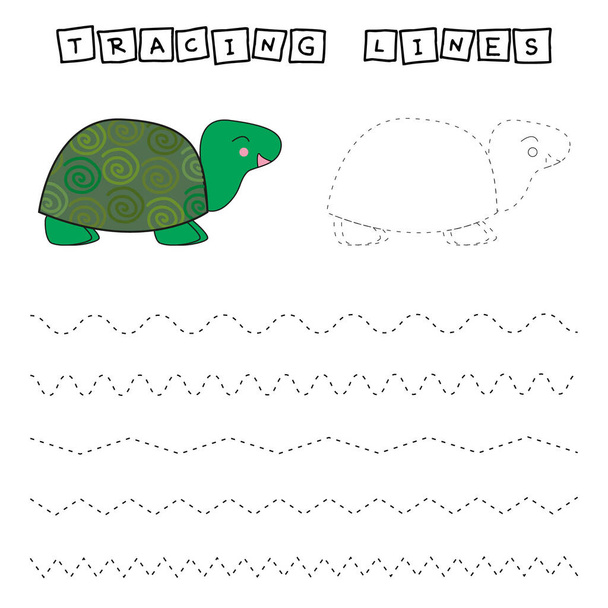 Tracing lines game with funny turtles. Worksheet for preschool kids, kids activity sheet, printable workshee - Photo, Image
