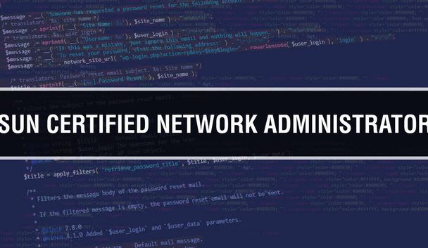 Sun Certified Network Administrator koncepció illusztráció kóddal programok és alkalmazások fejlesztéséhez. Sun Certified Network Administrator weboldal kód színes címkékkel a böngésző nézetben dar - Fotó, kép