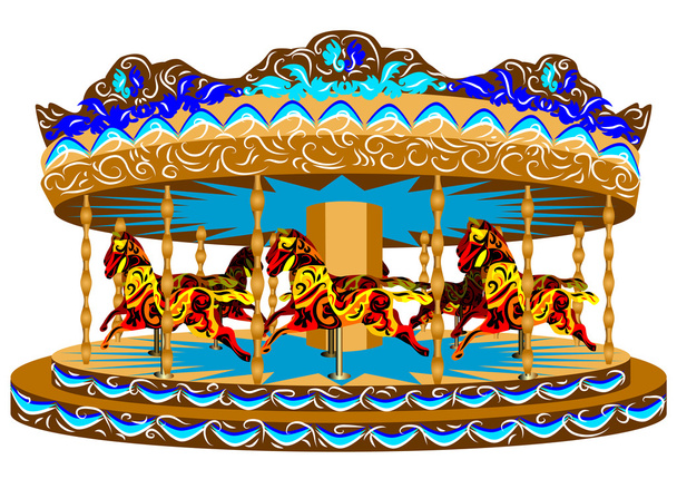 carousel with horses - Vector, Image