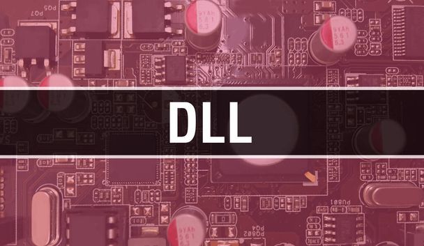 DLL with Electronic components on integrated circuit board Background.Digital Electronic Computer Hardware and Secure Data Concept. Computer motherboard and DLL. DLL Integrated Circuits Boar - Photo, Image