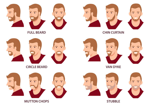 Простая плоская векторная иллюстрация лиц мужчин с волосами на лице, мужской комплект аватаров - Вектор,изображение
