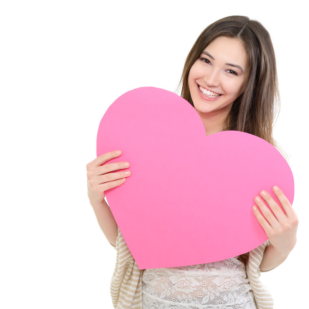 Girl with pink heart - Photo, Image