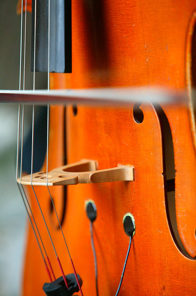 Música en una iglesia. Un violonchelo. Primer plano. Francia.  - Foto, imagen