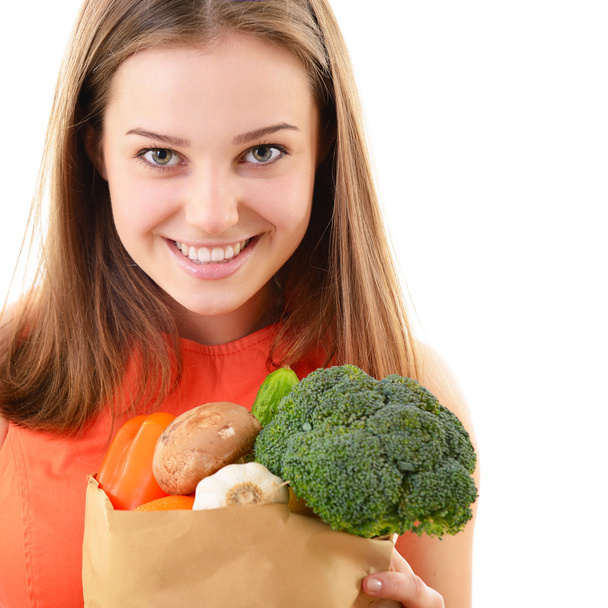 teen girl holding   grocery bag - Photo, Image