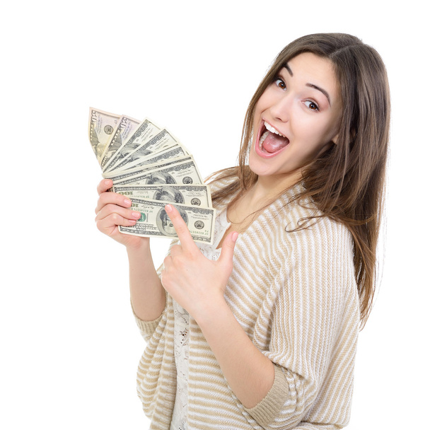 Girl  holding cash - Фото, зображення