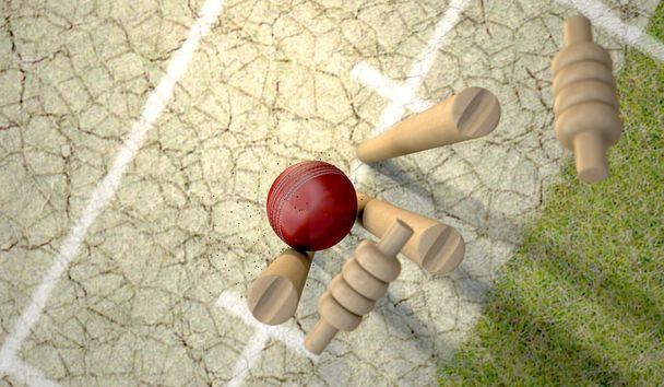 Bola de críquete batendo Wickets
 - Foto, Imagem