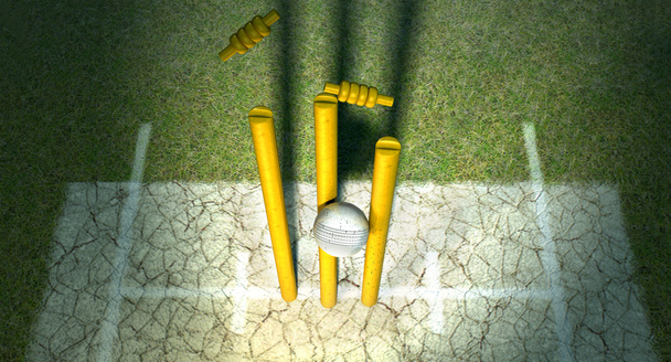 Pelota de Cricket golpeando Wickets
 - Foto, Imagen