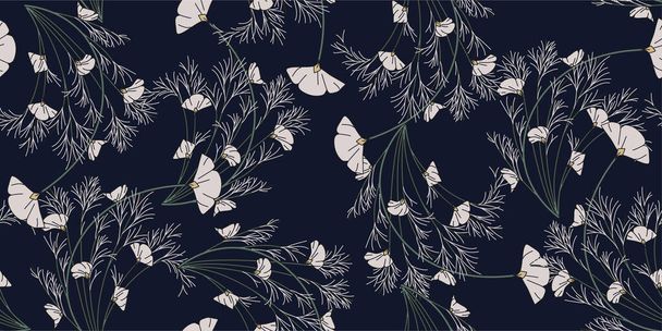 Seamless vector floral pattern on dark blue background - Vektör, Görsel