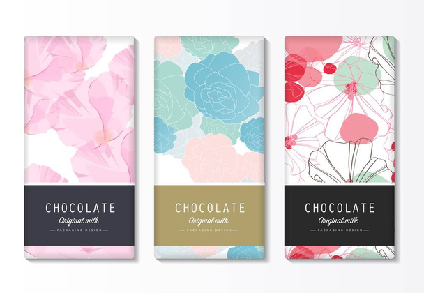 Chocolate bar packaging set. Trendy luxury product brand template with label pattern for packaging. - Vetor, Imagem