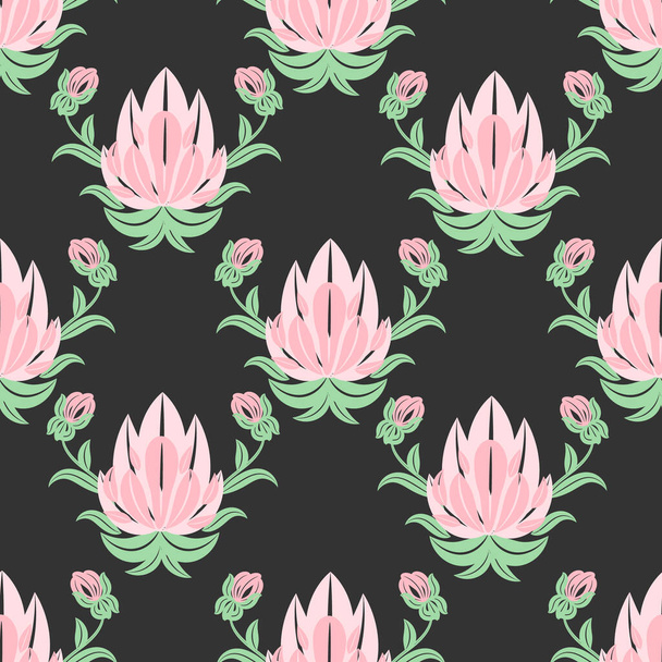 seamless pattern, delicate drawn magnolia flowers of pastel shades on a dark background, textiles, wallpaper - Vettoriali, immagini