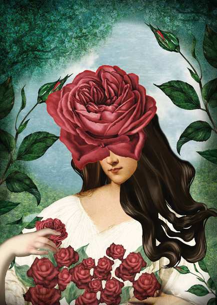 Μια γυναίκα που αγαπά τα τριαντάφυλλα πάρα πολύ - Φωτογραφία, εικόνα