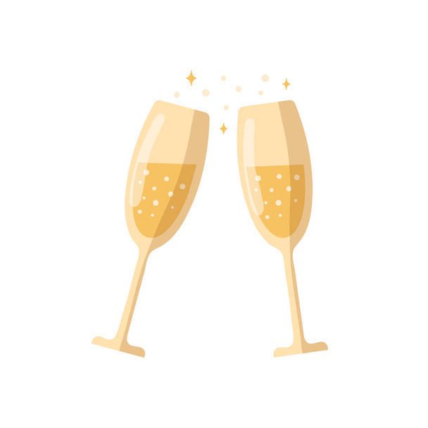 Dos copas de champán aisladas sobre fondo blanco. Ilustración vectorial - Vector, imagen
