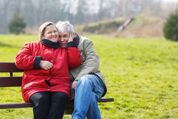 Happy senior couple in love. Park outdoors. - Photo, Image