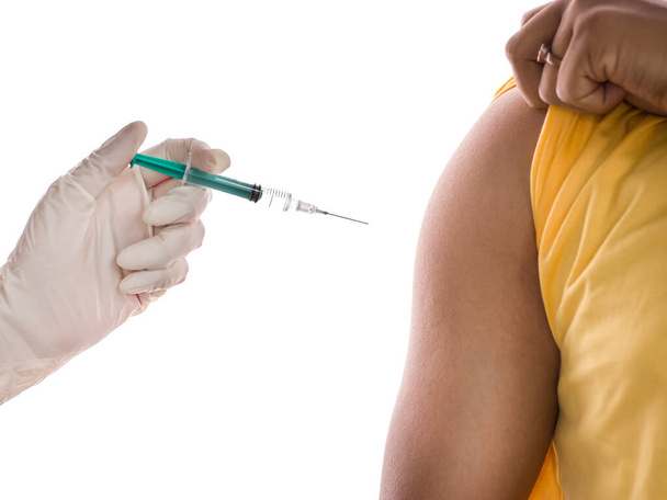 ασθενής που εμβολιάζεται κατά της γρίπης covid19 ή του ιού του στέμματος κάθε χρόνο από το Υπουργείο Υγείας στο νοσοκομείο για νοητική ασθένεια, ξέσπασμα, υγειονομική περίθαλψη στη ζωή. - Φωτογραφία, εικόνα