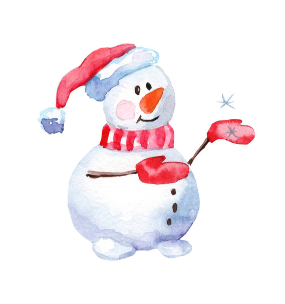 Vesiväri hyvää joulua joukko hahmo lumiukkoja kuvitus. Talvilomat sarjakuva eristetty söpö hauska lumiukko suunnittelukortti. Lumi loma kausi joulu - Valokuva, kuva