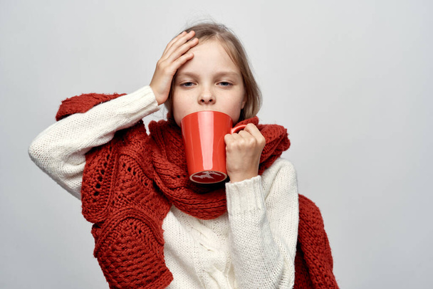 girl with a cold covered herself with a blanket health problems flu - Photo, Image
