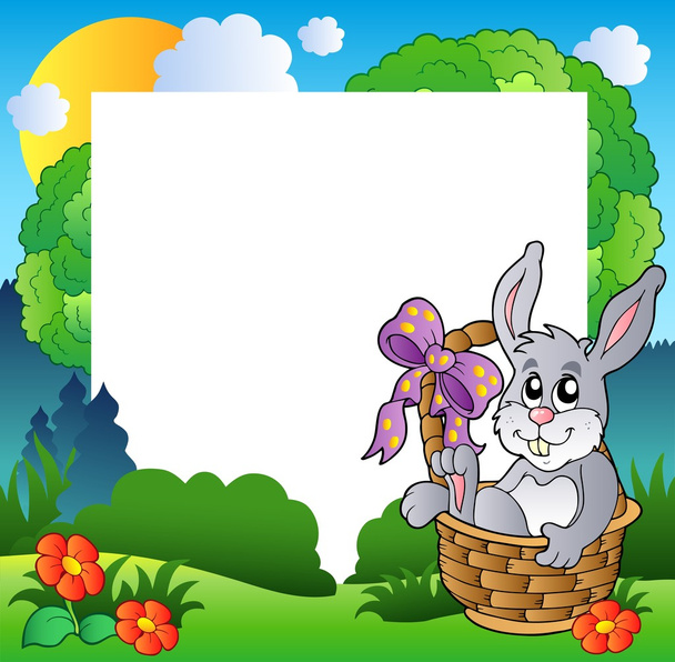 Easter frame with bunny in basket - Vektör, Görsel