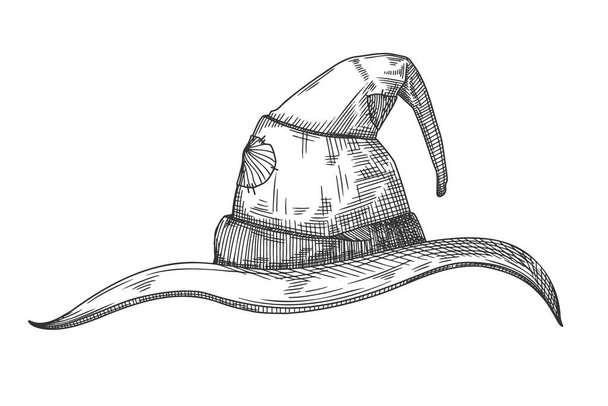 Witch hat sketch. Pointed halloween hat. Vector illustration in sketch style. - Vektör, Görsel