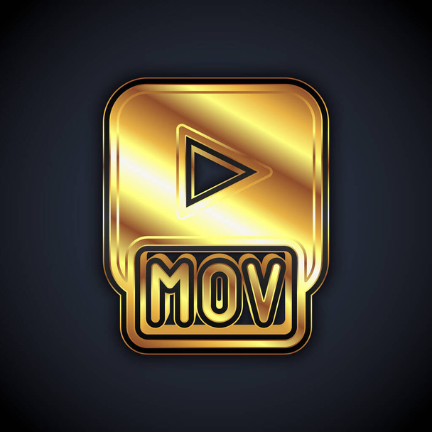 Gold MOVファイルのドキュメント。黒い背景に隔離されたMOVボタンアイコンをダウンロードします。MOVファイルのシンボル。オーディオとビデオのコレクション。ベクトル - ベクター画像
