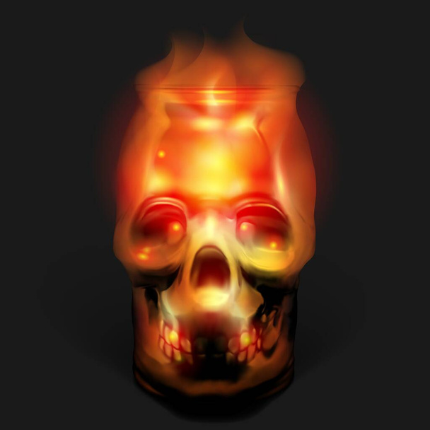 Glass transparent skull with a flame inside. - Vector, Image