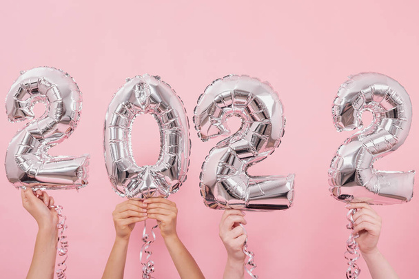 Festive balloons in from the numbers 2022 on a pink background. - Photo, image