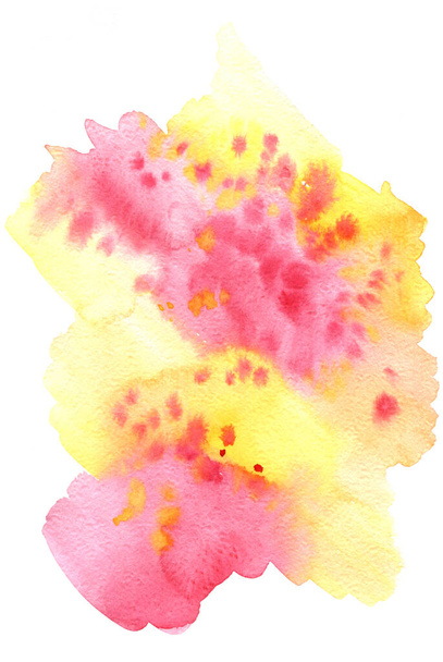 Watercolor background with pink and yellow stains and dots - Foto, afbeelding