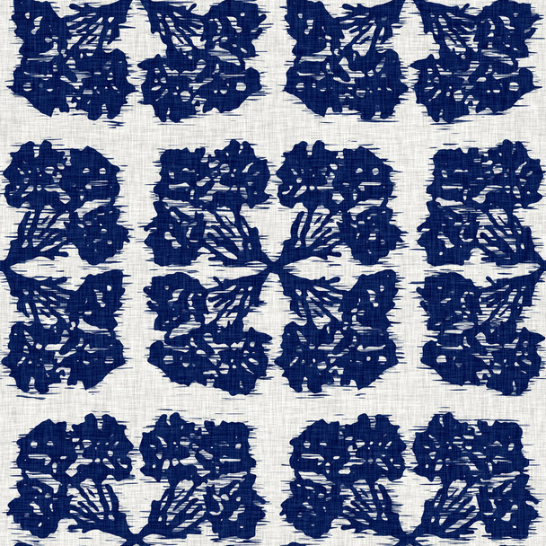 İndigo boyalı kumaş desenli çiçek deseni. Kusursuz tekstil kumaş boyası baskıya dayanıklıdır. Japon kimono bloğu baskısı. Yüksek çözünürlüklü batik etkisi tekrarlanabilir kumaş parçası.  - Fotoğraf, Görsel