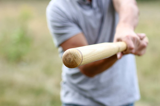 man with baseball bat and ball playing baseball sport concept - Photo, image