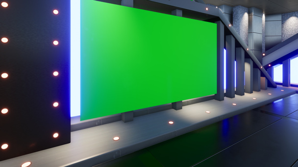 Sullo sfondo per spettacoli televisivi .TV su sfondo Wall.3D Virtual News Studio, rendering 3d - Foto, immagini