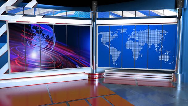 Fundo para programas de TV .TV On Wall.3D Virtual News Studio Background, renderização 3d - Foto, Imagem