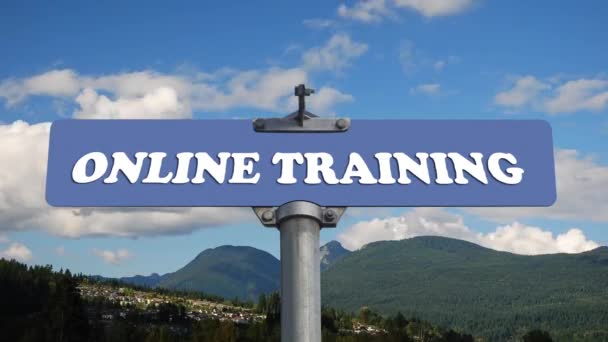 Online training road sign with flowing clouds - Footage, Video
