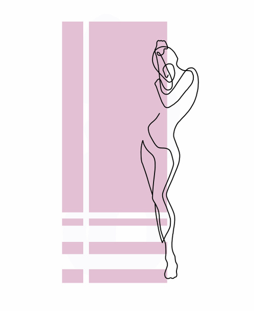 Abstract black and white figures of a woman on a background of rectangles in pastel shades of pink.Minimalist drawing. - Photo, Image