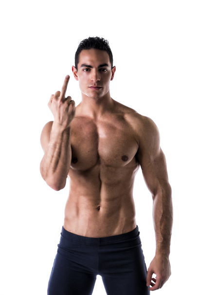 Male model holding up middle finger - Φωτογραφία, εικόνα