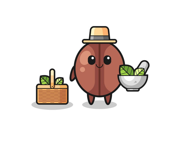 coffee bean herbalist cute cartoon , cute design - Vector, Image