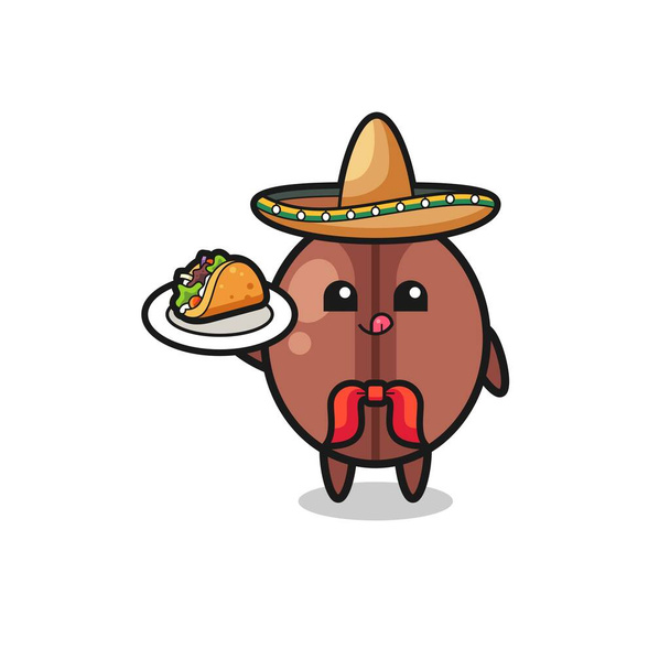 kávébab Mexikói séf kabala kezében egy taco, aranyos design - Vektor, kép