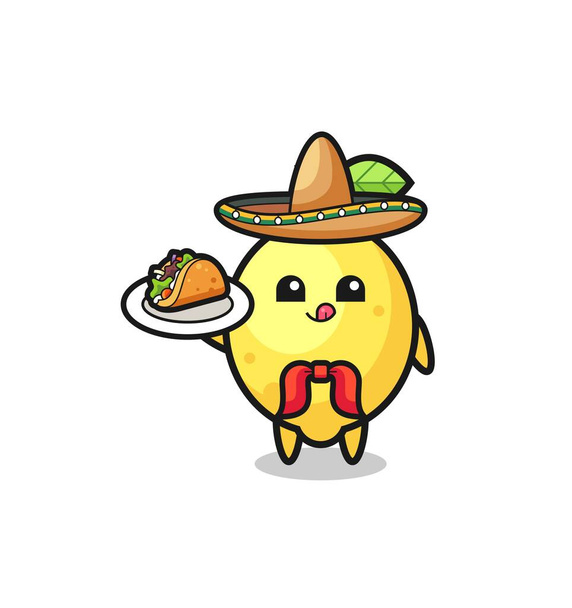 レモンメキシコ料理のマスコットがタコスを持っていてかわいいデザイン - ベクター画像