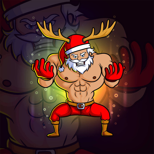 Ο νεαρός Άγιος Βασίλης με το μεγάλο μυϊκό esport μασκότ σχεδιασμό της απεικόνισης - Διάνυσμα, εικόνα